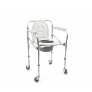 Folding Aluminium Commode Chair with locking Wheels | Portable Patient Toilet Chair