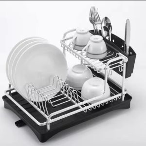 Kitchen Dish Drying Rack,Aluminum Sink Stand Organizer with Drainer,Plate Cutlery Holder,Tools Accessories,Storage Shelf